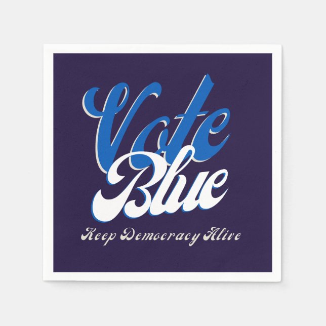 Vote Blue Retro Style Word Art Paper Napkin (Front)