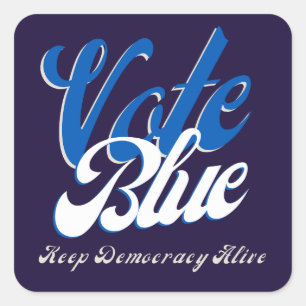 Vote Blue Retro Style Word Art   Square Sticker