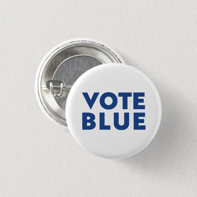 Vote Blue, white, blue pin button (Front & Back)