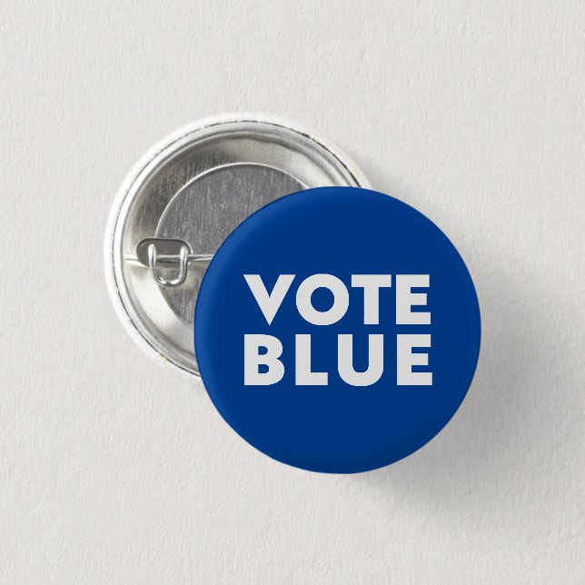 Vote Blue, white, blue pin button (Front & Back)