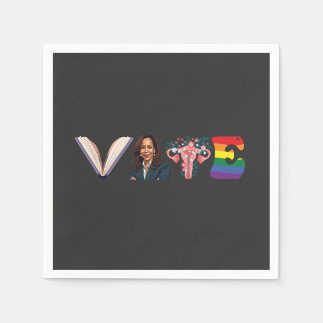 VOTE Books Uterus LGBT Kamala Harris Walz Election Napkin (Front)