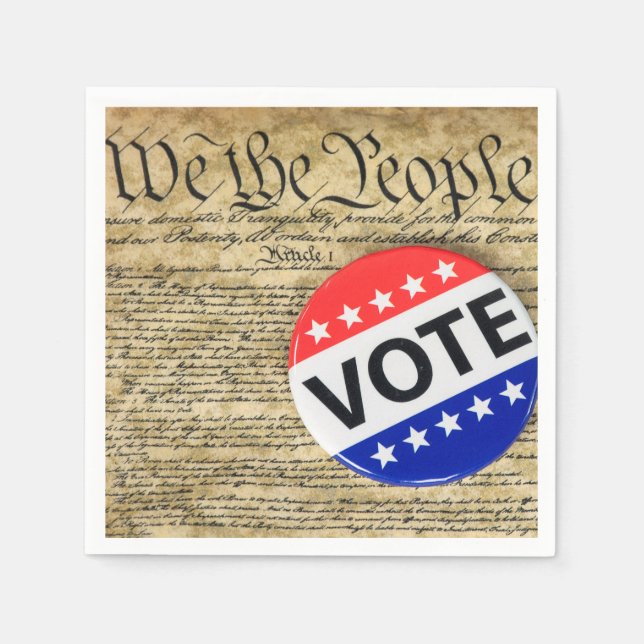 Vote Button On US Constitution Napkin (Front)