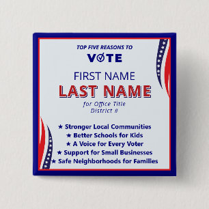 Vote Candidate Name 2026 Simple American Platform  15 Cm Square Badge