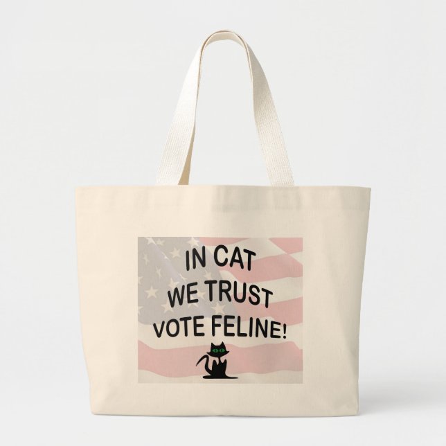 Vote Cat with American Flag Large Tote Bag (Front)