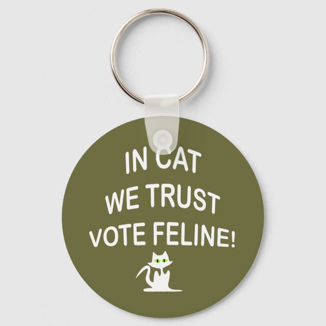 Vote Cat with White Text Key Ring (Front)