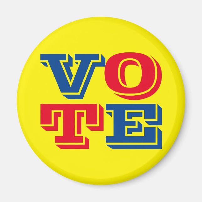 VOTE Custom Text and Colours Blue Red Yellow Magnet (Front)