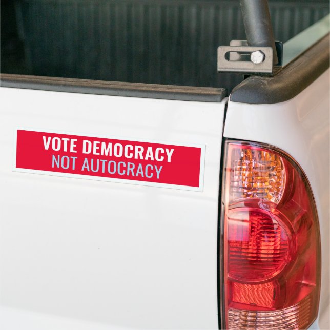 Vote Democracy (Red) Bumper Sticker (On Truck)