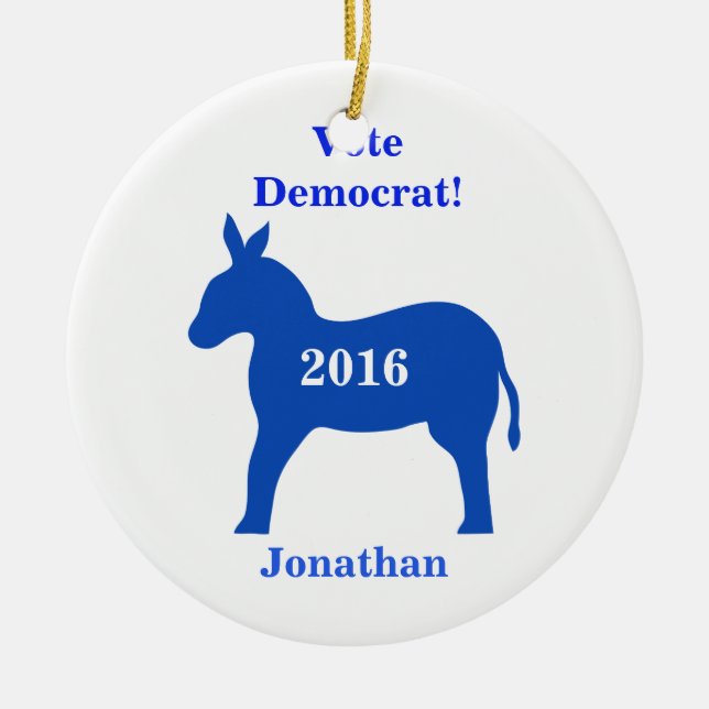 Vote Democrat 2016 Name Personalised Blue Ceramic Tree Decoration (Front)