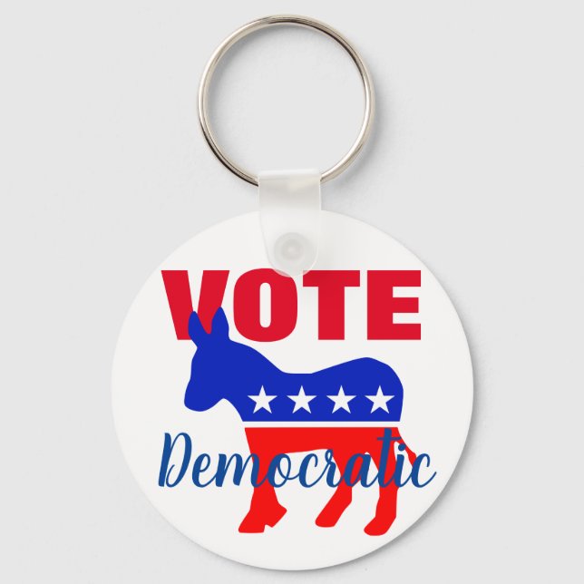 VOTE Democratic Patriotic Donkey, Stars - Button Key Ring (Front)