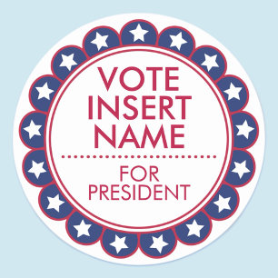 Vote Election 3" Round Stickers Customisable
