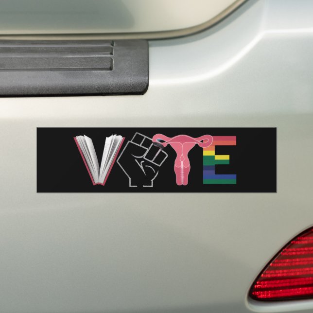 Vote Feminist Women's Rights Banned Books LGBTQ Bumper Sticker (On Car)