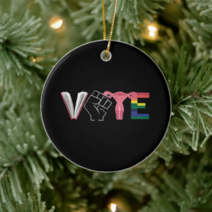 Vote Feminist Women's Rights Banned Books LGBTQ Ceramic Tree Decoration