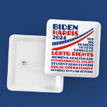 Vote for Biden Harris 2024 Election Platform<br><div class="desc">Vote for Joe Biden and Kamala Harris for president and VP in the 2024 presidential election to support the democratic party platform. This political button shows a list of six reasons: LGBTQ rights, women's healthcare, environmental policy, student loan reform, equal opportunity for minorities and women, sensible gun laws, and other...</div>
