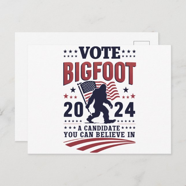 Vote For Bigfoot 2024 Sasquatch Presidential  Postcard (Front/Back)