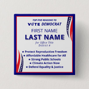 Vote for Candidate Name 2026 Democrat Platform 15 Cm Square Badge