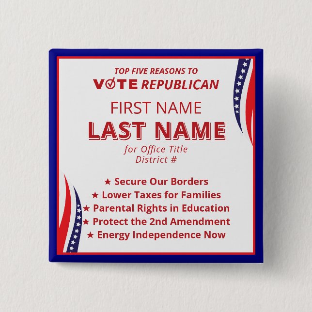 Vote for Candidate Name 2026 Republican Platform 15 Cm Square Badge (Front)