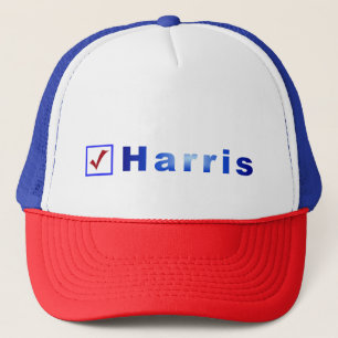 Vote for Harris Red Check in Blue Box Hats