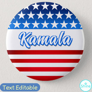 Vote for Kamala Harris USA Flag Personalised Text 6 Cm Round Badge