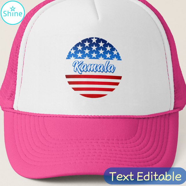 Vote for Kamala Harris USA Flag Personalised Text Trucker Hat (Creator Uploaded)