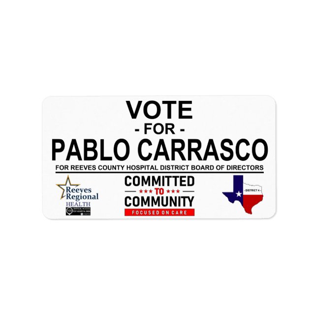 Vote for Pablo Carrasco Label (Front)