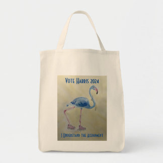 Vote Harris 2024 Blue Flamingo with Pearls Tote Bag