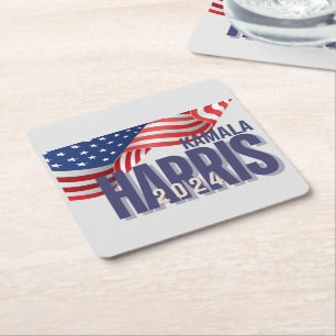 Vote Harris Election 2024 Square Paper Coaster