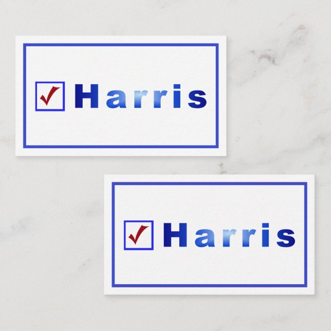 Vote Harris, Red Check, Blue Square Box Bus. Cards (Front/Back)