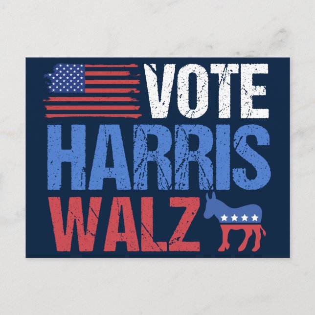 Vote Harris Walz Democrat Donkey American Flag Postcard (Front)