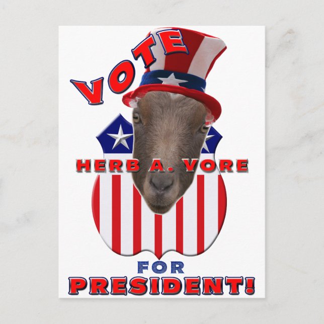 VOTE HERB A VORE FOR PRESIDENT! GOAT POSTCARD (Front)
