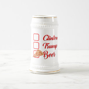 vote hillary clinton trump funny pizza beer mug