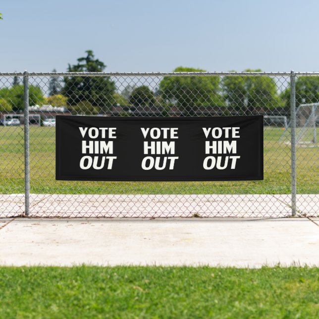 Vote him out black and white typography pattern banner (Insitu)