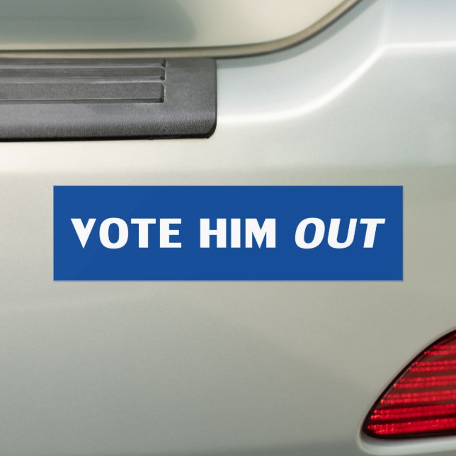 Vote him out blue and white modern typography bumper sticker (On Car)