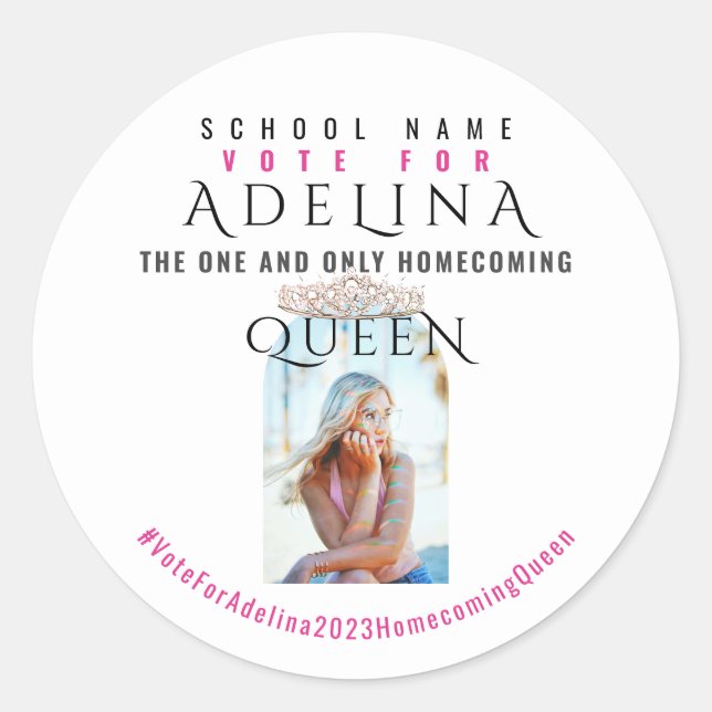 Vote Homecoming Queen Pink HOCO Photo Classic Round Sticker (Front)
