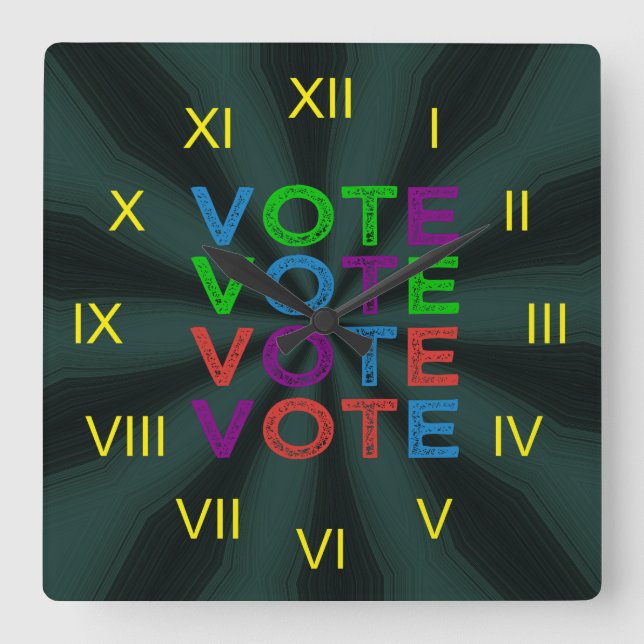 VOTE in Multi-colors Square Wall Clock (Front)