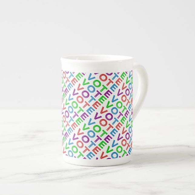 VOTE in Multi-colours Bone China Mug (Front Right)