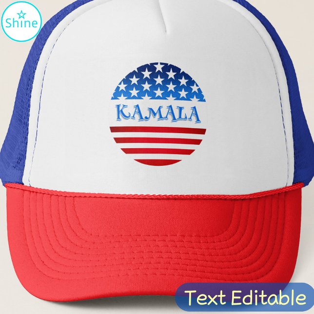 Vote Kamala Harris USA Flag Typography Custom Text Trucker Hat (Creator Uploaded)