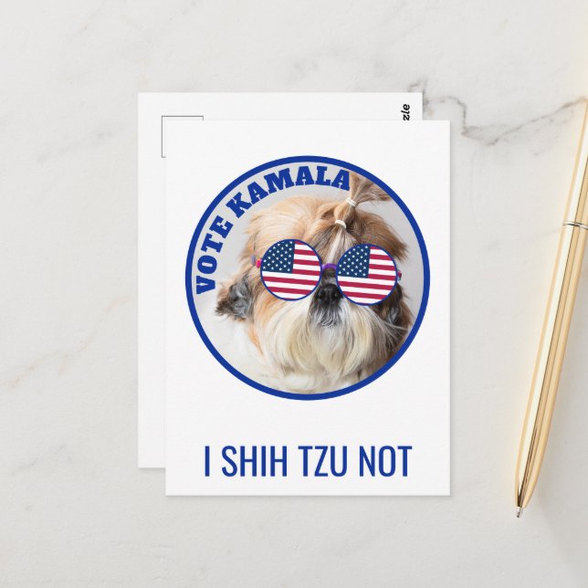 Vote Kamala USA flag Shih Tzu Not cute dog Postcard (Front/Back In Situ)