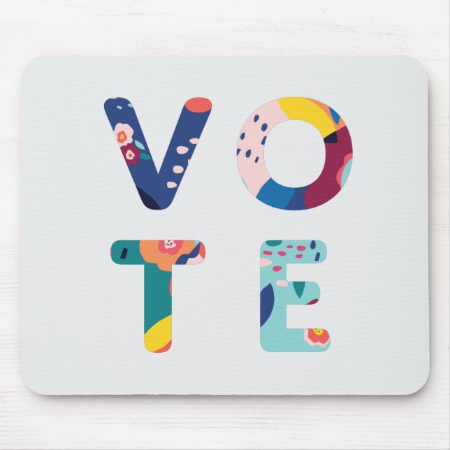 Vote Modern Floral in Blue Green Orange Pink Mouse Pad (Front)