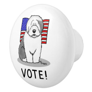 Vote! Old English Sheepdog Grey 1 Cute Political Ceramic Knob