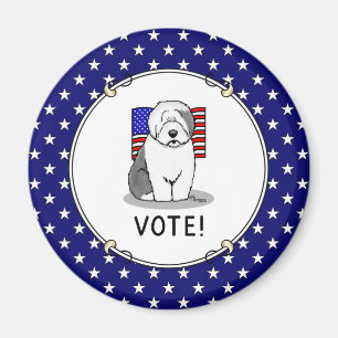 Vote! Old English Sheepdog Grey 1 Cute Political Magnet