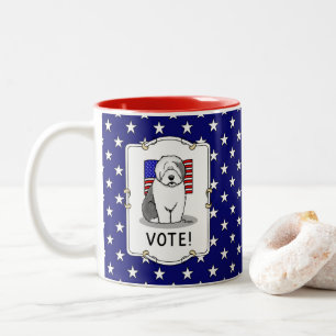 Vote! Old English Sheepdog Grey 1 Cute Political Two-Tone Coffee Mug
