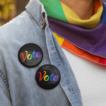 Vote Rainbow Gay Pride Political Election Black 6 Cm Round Badge<br><div class="desc">A cute LGBTQ voter design with VOTE written in rainbow. Voting blue supports gay rights.</div>