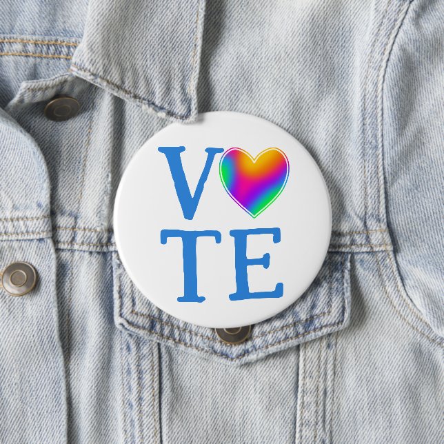 VOTE Rainbow Heart 10 Cm Round Badge (In Situ)