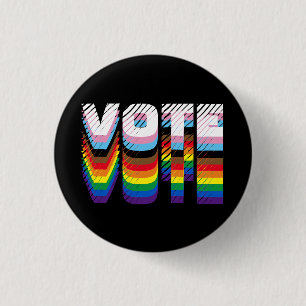 Vote rainbow typography gay pride modern graphic 3 cm round badge