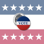 VOTE Red White and Blue Stripes 6 Cm Round Badge<br><div class="desc">Vote is in blue text in the centre. A blue stripe is at the top. A red stripe is at the bottom. A white stripe is in the middle. You can change the word if desired.</div>