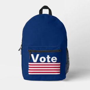 Vote Red White and Blue US Flag Style Stripes Printed Backpack
