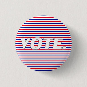 Vote red white blue stripes modern typography 3 cm round badge