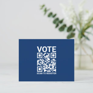 Vote Scan QR Code to register custom navy blue Postcard