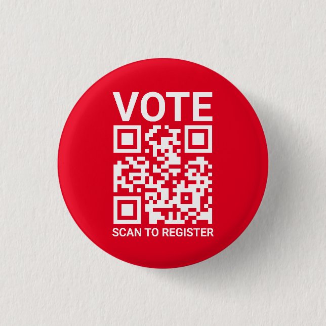 Vote Scan QR Code to register custom text red 3 Cm Round Badge (Front)