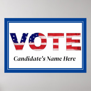 Vote Text In Flag Colors Blue Candidate's Name Poster